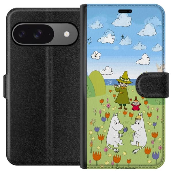Kompatibel Tegnebogsetui til Google Pixel 9 Pro Mumin i blomsteräng grøn