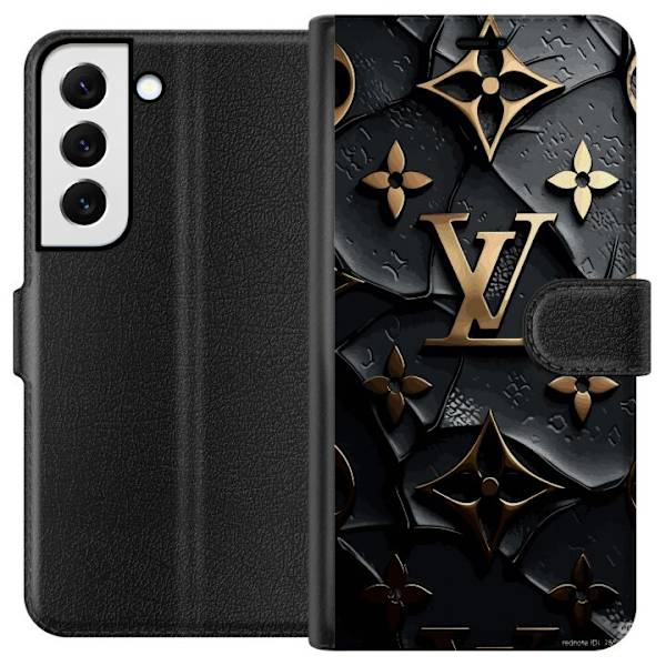 Samsung Galaxy S22 5G Tegnebogsetui Louis Vuitton Mørk Tilstand Design Sort Luksus Stil Mode Populær Grafisk Mønster Modeikon Luksusmærke