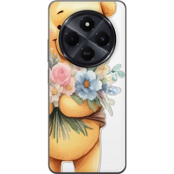 Xiaomi Redmi A4 Gennemsigtig cover Nalle Puh med blomster - klassisk børnefavorit i en blomstrende forårs miljø