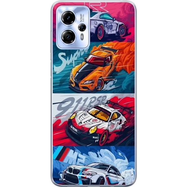 Motorola Moto G13 Läpinäkyvä kuori Nopeat Autot - Piirretty Kuvio Toiminnalla
