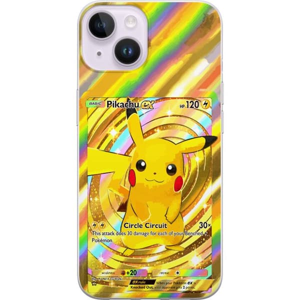 Kompatibelt Mobildeksel til Apple iPhone 14 Plus Gullig Pikachu EX samlebilde med regnbueeffekter gull