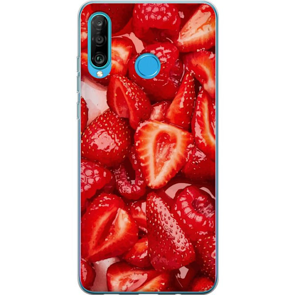 Huawei P30 lite Genomskinligt Skal Jordgubbsmönster – sött motiv med sommarkänsla