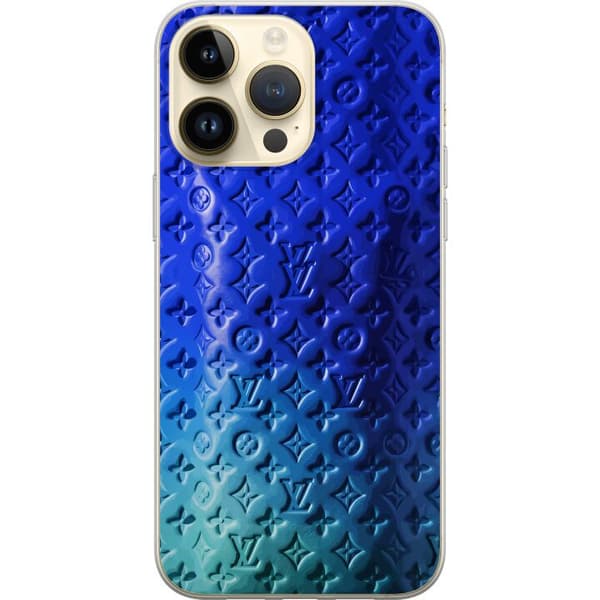 Kompatibelt Mobildeksel til Apple iPhone 15 Pro Max Blått luksuriøst monogrammønster med elegant preget tekstur blå
