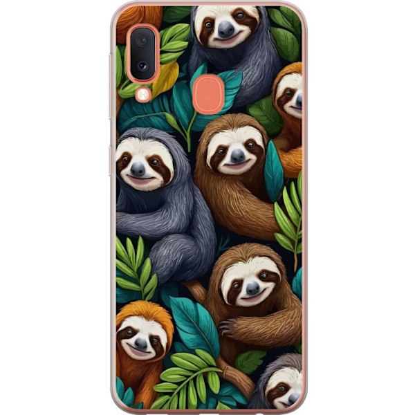 Samsung Galaxy A20e Gennemsigtig cover Sengångarstil - afslappet motiv med sød dovendyr
