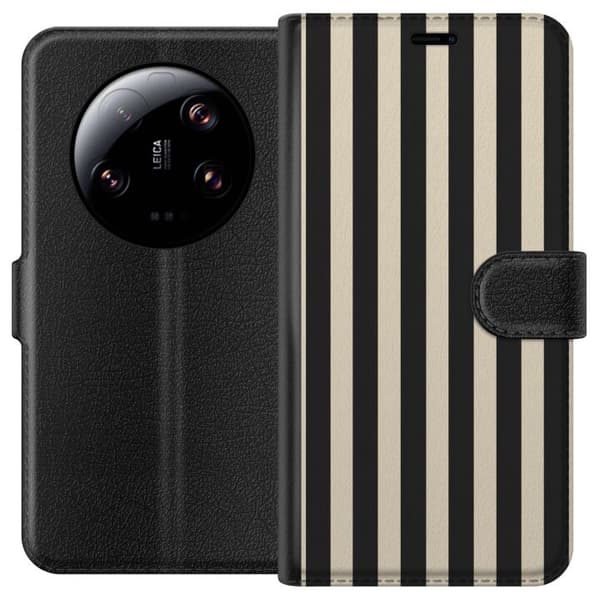 Kompatibel Tegnebogsetui til Xiaomi 13 Ultra Sortbeige striber sort