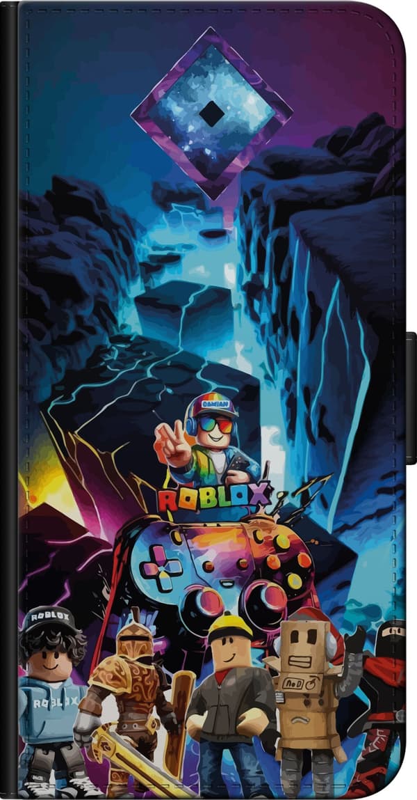 Kompatibel Tegnebogsetui til Xiaomi Redmi Note 9 Pro Spilfigurer med neonlys og controller - spilkollage i blå og lilla toner blå