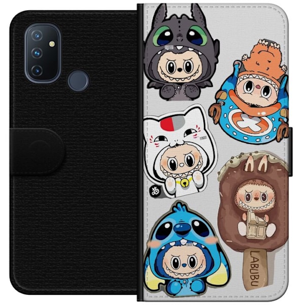OnePlus Nord N100 Tegnebogsetui Labubu figur samling - Pop Mart Labubu The Monsters i farverigt design