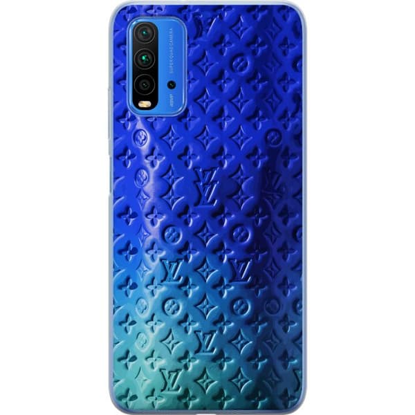 Kompatibelt Mobildeksel til Xiaomi Redmi Note 9 4G Blått luksuriøst monogrammønster med elegant preget tekstur blå