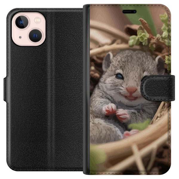 Apple iPhone 13 Plånboksfodral Råtta Leende Djurmotiv Stadsmotiv Urban Grafisk Design Populärt Roligt Motiv Art Stil