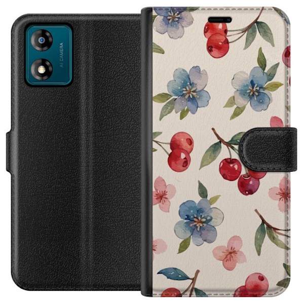Motorola Moto E13 Tegnebogsetui Bær & Blomster - mønster med
