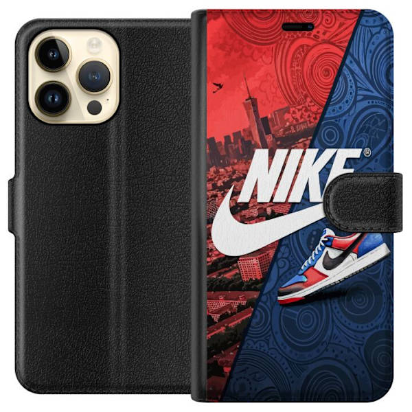 Apple iPhone 15 Pro Max Tegnebogsetui  Nike Logo Rød Blå Sneakers Stil Sport Mode Populært Swoosh Motiv Træningstøj Grafisk Ikon