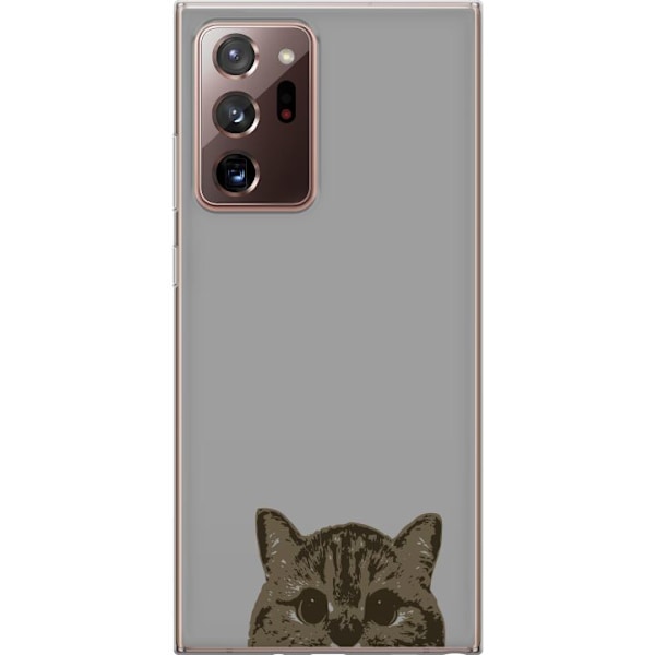 Samsung Galaxy Note20 Ultra Genomskinligt Skal Grå Kattblick – stilren kattdesign med grå bakgrund