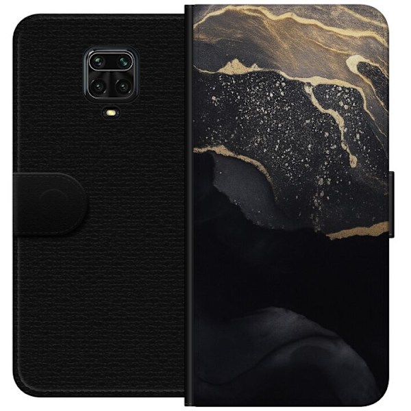 Xiaomi Redmi Note 9 Pro Tegnebogsetui Sort guld abstrakt