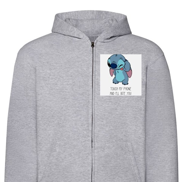 Zip-Hoodie | Huvtröja med Dragkedja för Vuxna Stitch bita di grå XXL
