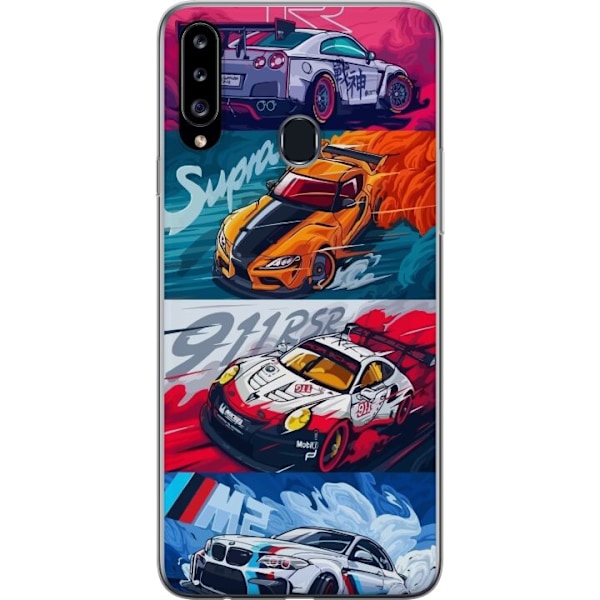 Samsung Galaxy A20s Läpinäkyvä kuori Nopeat Autot - Piirretty Kuvio Toiminnalla