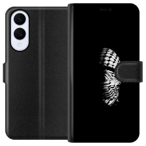 Samsung Galaxy S25 Edge Tegnebogsetui Keffiyeh-mønster - klassisk sort-hvid palæstinensisk tørklæde med kulturel betydning