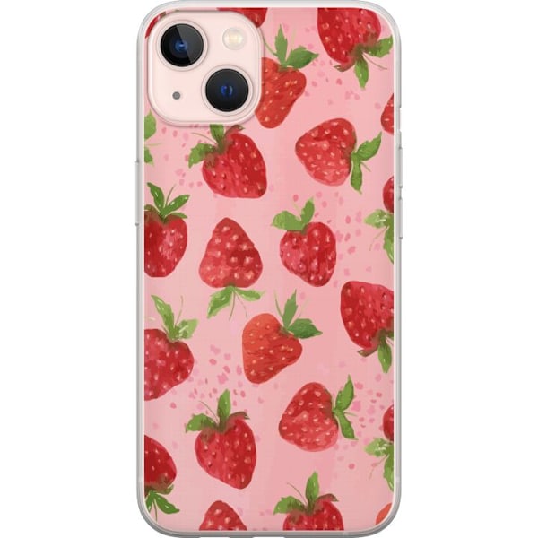 Apple iPhone 13 mini Genomskinligt Skal Strawberry Dreams – jordgubbsmönster i retrostil