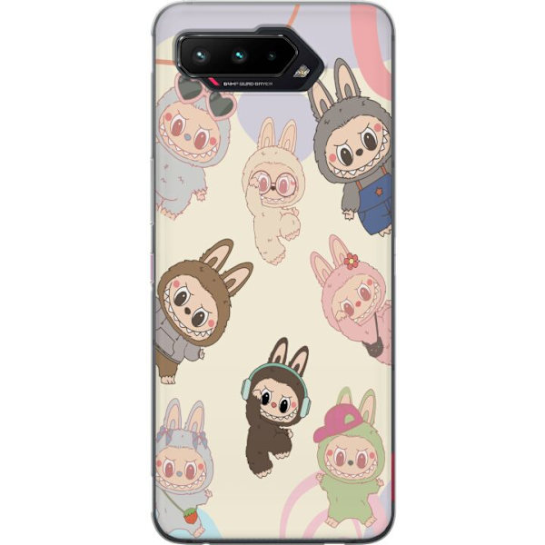 Asus ROG Phone 5 Genomskinligt Skal Labubu Pop Mart Kollektion Motiv Figur Samling Design Populärt Art Toy Pop Mart Kreativ Grafiskt