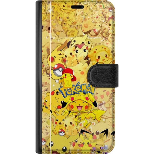 Kompatibel Tegnebogsetui til Samsung Galaxy A12 Sød Pikachu-collage med Pokémon-tema i bløde gule nuancer gul