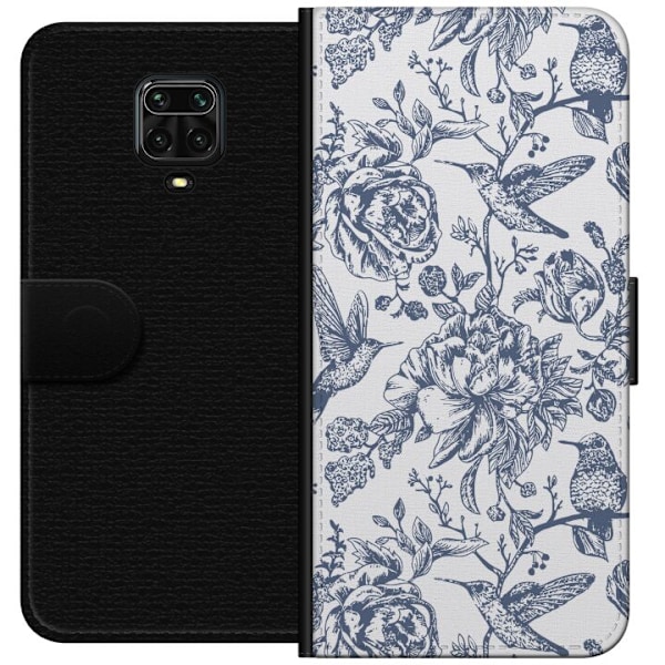 Xiaomi Redmi Note 9S Plånboksfodral Blomster & Fåglar – romantiskt mönster i vintage-stil