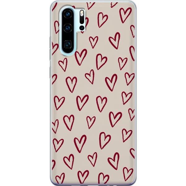 Kompatibel Mobilcover til Huawei P30 Pro Beigerøde hjerter beige