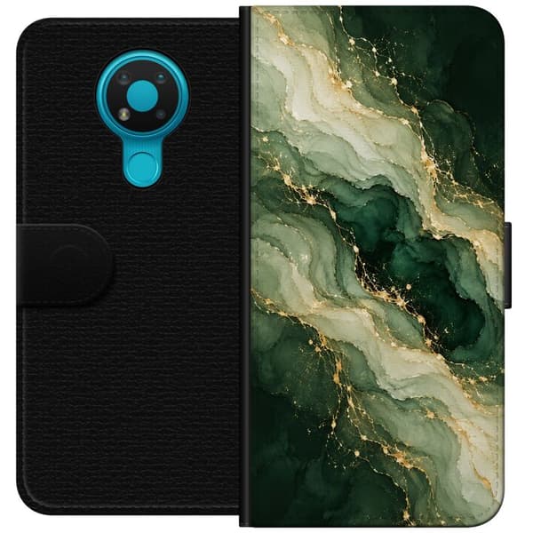 Kompatibelt Plånboksfodral till Nokia 3.4 Skogsmarmor grön