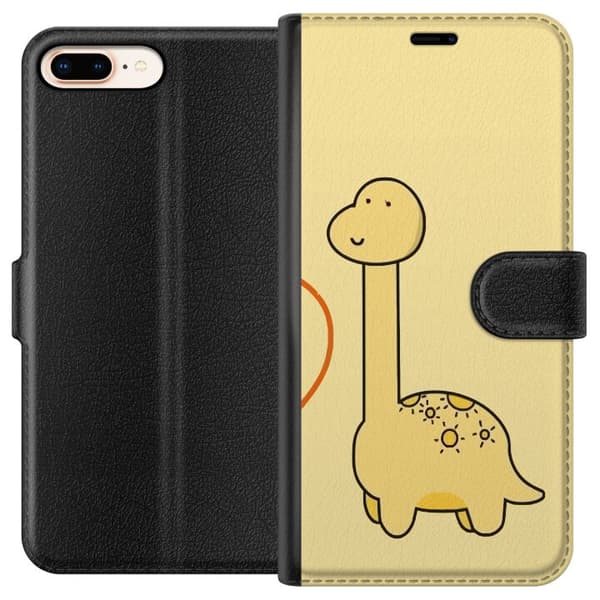 Kompatibel Tegnebogsetui til Apple iPhone 8 Plus Minimalistisk tegnet langhalset dinosaur mod lysegul baggrund gul