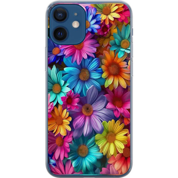 Apple iPhone 12 mini Genomskinligt Skal Gerbera Blommor Färgglad Dekor Blommotiv Populärt Heminredning Färg Rik Väggkonst Design