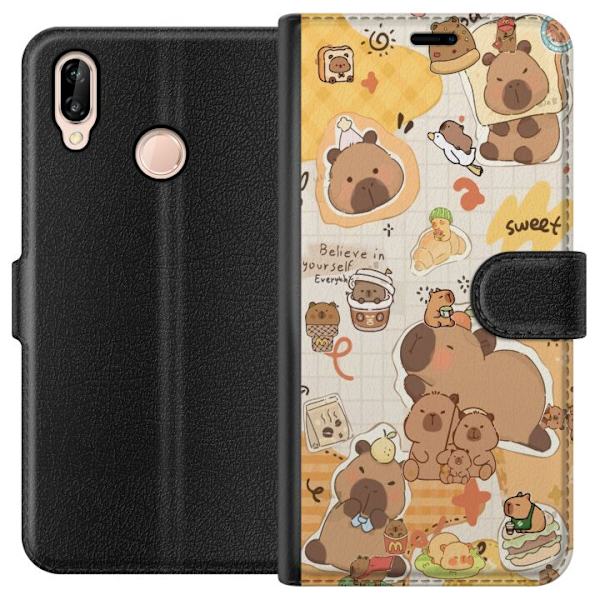 Huawei P20 lite Tegnebogsetui Kawaii capybara mobilskal med gulliga djurmotiv