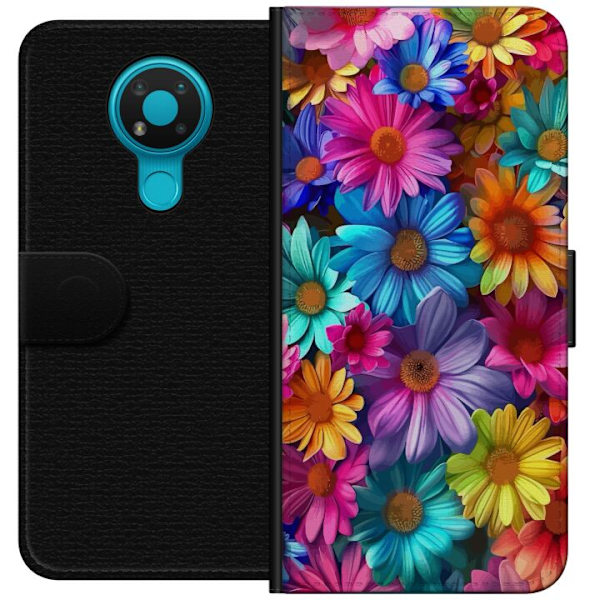 Nokia 3.4 Lompakkokotelo Gerbera Kukat Värikäs Koriste Kukka Motiivi Suosittu Kotisisustus Väririkas Seinätaide Suunnittelu