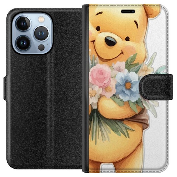 Apple iPhone 13 Pro Plånboksfodral Nalle Puh med blommor – klassisk barnfavorit i blommande vårmiljö