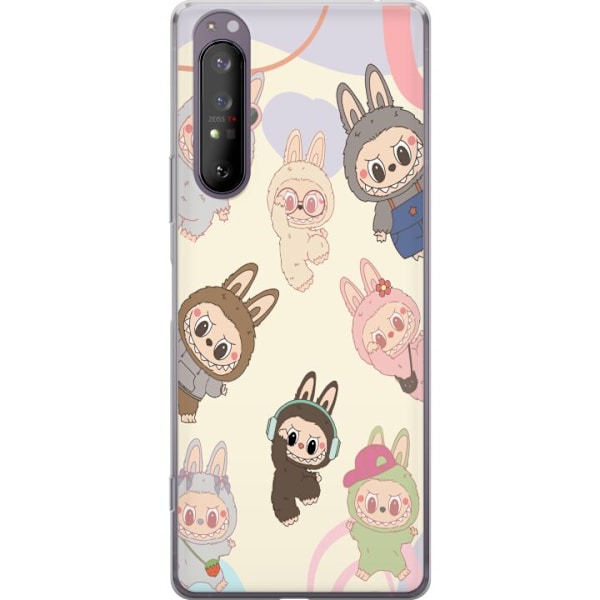 Sony Xperia 1 II Genomskinligt Skal Labubu Pop Mart Kollektion Motiv Figur Samling Design Populärt Art Toy Pop Mart Kreativ Grafiskt