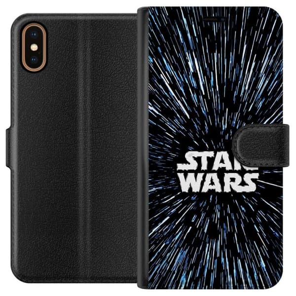 Kompatibel Tegnebogsetui til Apple iPhone XS Star Wars-logo med hyperspace-stjerner i ikonisk sci-fi-design sort