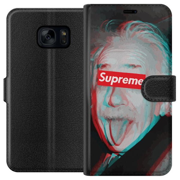 Samsung Galaxy S7 Lompakkokotelo Supreme Albert Einstein 3D Motiivi Katumuoti Suunnittelu Suosittu Tiede Ikoni Kaupunkitaide