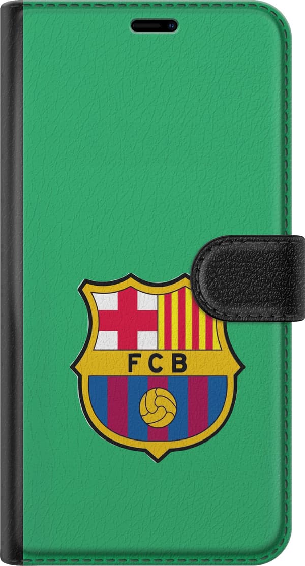 Kompatibel Tegnebogsetui til Apple iPhone 18 Pro Klassisk fodboldemblem i blå, rød og guld mod grøn baggrund grøn