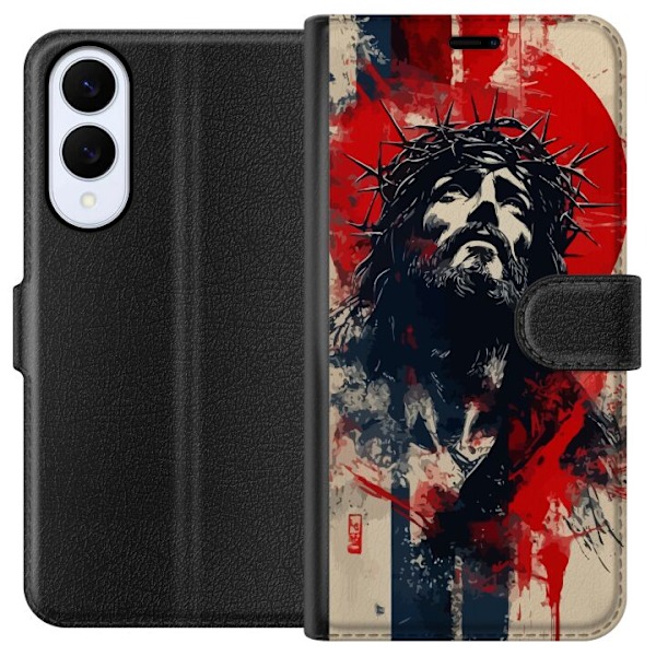 Samsung Galaxy S25 Edge Lompakkokotelo Jeesus ristillä - kristillinen aihe vahvalla symboliikalla uskosta ja toivosta