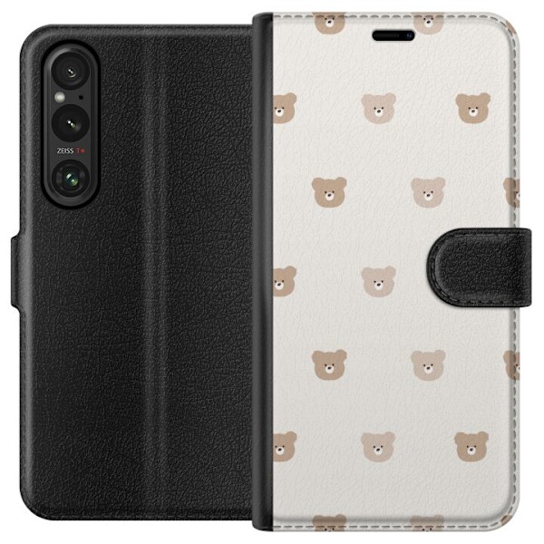Sony Xperia 1 VI Tegnebogsetui Teddybaggrund - søde teddybjø