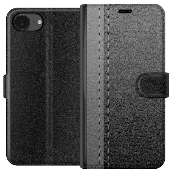 Apple iPhone 16e Lompakkokotelo Musta & Harmaa Nahka