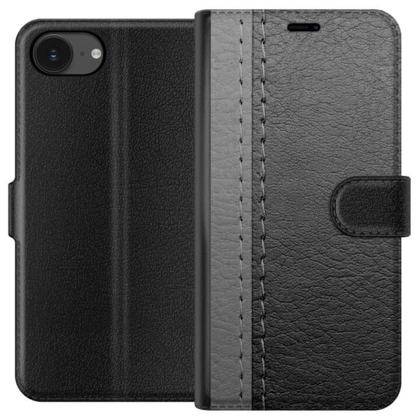 Kompatibelt Plånboksfodral till Apple iPhone 16e Black & Grey Leather