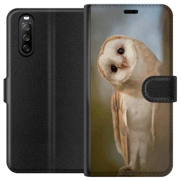 Sony Xperia 10 III Plånboksfodral Uggla Nyfiken Blick Fågelmotiv Skog Natur Grafiskt Design Populärt Motiv Djur Tema Dekoration