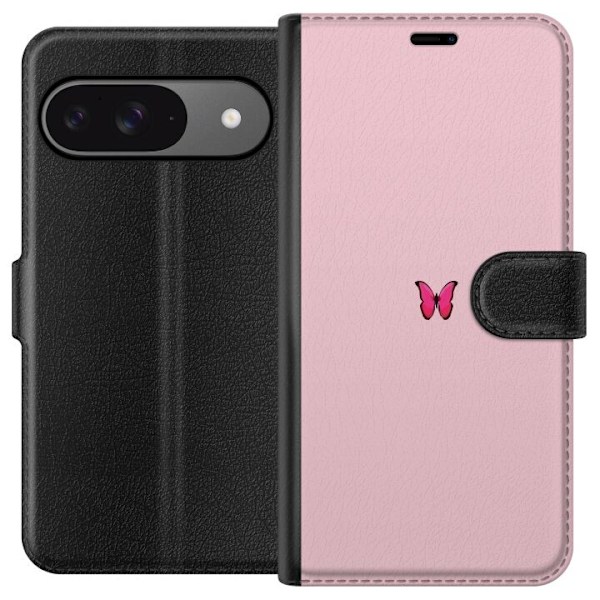 Google Pixel 9 Pro Lompakkokotelo Vaaleanpunainen perhonen