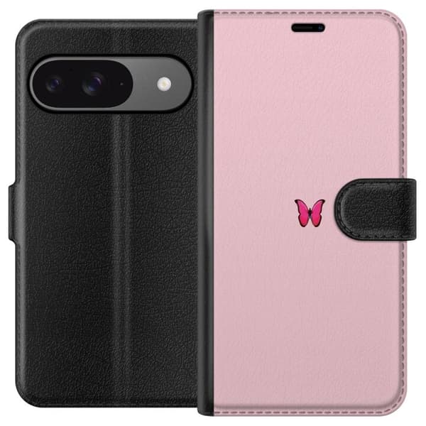 Kompatibel Tegnebogsetui til Google Pixel 9 Pro Pink sommerfugl