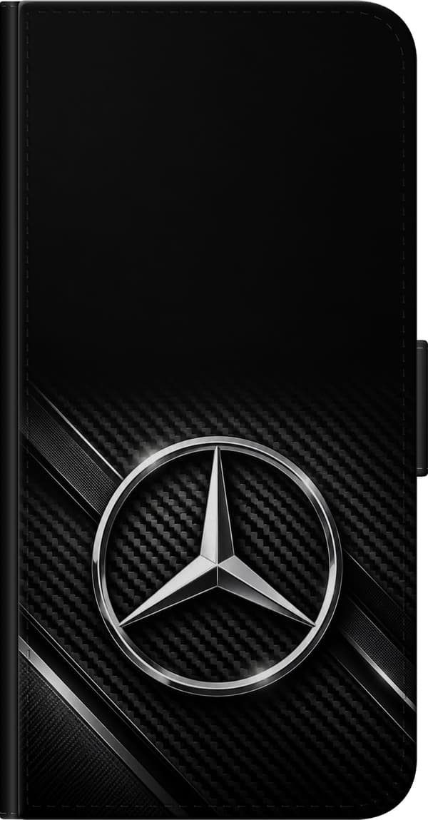 Kompatibel Tegnebogsetui til Xiaomi Redmi Note 9S Mercedes – Sort stjernesymbol – Lys tretakket stjerne inde i en rund ring, med grå diagonale linjer sort