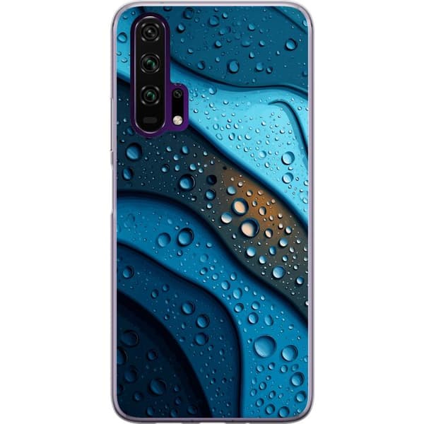 Kompatibelt Mobildeksel til Honor 20 Pro Blå abstrakte bølger med glitrende vanndråper i moderne grafisk design blå