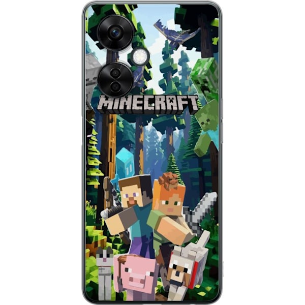 OnePlus Nord CE 3 Lite Läpinäkyvä kuori Minecraft-matkapuhelinkotelo metsällä ja pikselityylisillä hahmoilla
