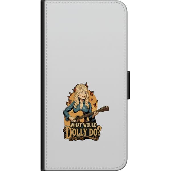 Kompatibel Tegnebogsetui til Huawei P40 lite Dolly Parton med gitarr och fjärilar grå