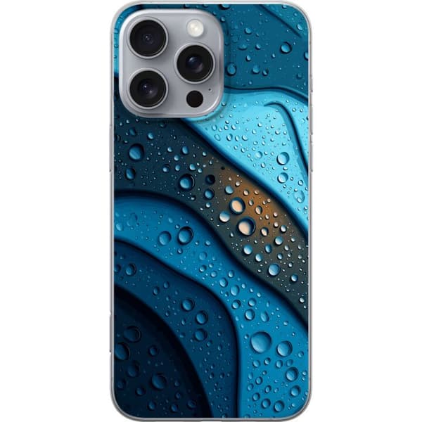 Kompatibelt Mobildeksel til Apple iPhone 16 Pro Max Blå abstrakte bølger med glitrende vanndråper i moderne grafisk design blå
