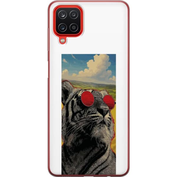 Kompatibelt Mobildeksel til Samsung Galaxy A12 Cool tiger med røde solbriller i popkunststil grå