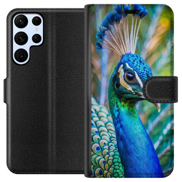 Samsung Galaxy S24 Ultra Tegnebogsetui Påfugle Fjer Farverig Design Fuglemotiv Eksotisk Grafisk Motiv Natur Luksuriøs Dekoration