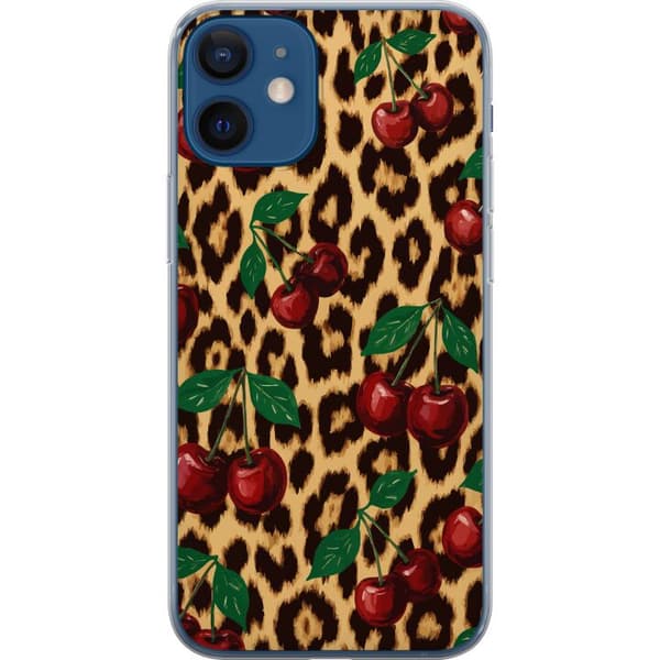 Kompatibelt Mobilskal till Apple iPhone 12 mini Cherries leopard mönster körsbär cherry print leopard background retro rockabilly pinup style design